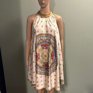 Elegant Gold and Cream Women's Silk Dress size medium